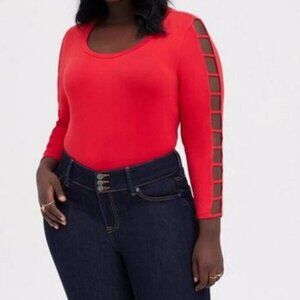 Torrid Womens Top 5X Super Soft Knit Red Ladder Sleeve Plus Size Long Sleeve Tee